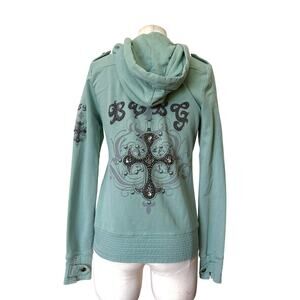 Y2K BCBGMaxazria Grunge Cross Embellished Military McBling Fitted Jacket